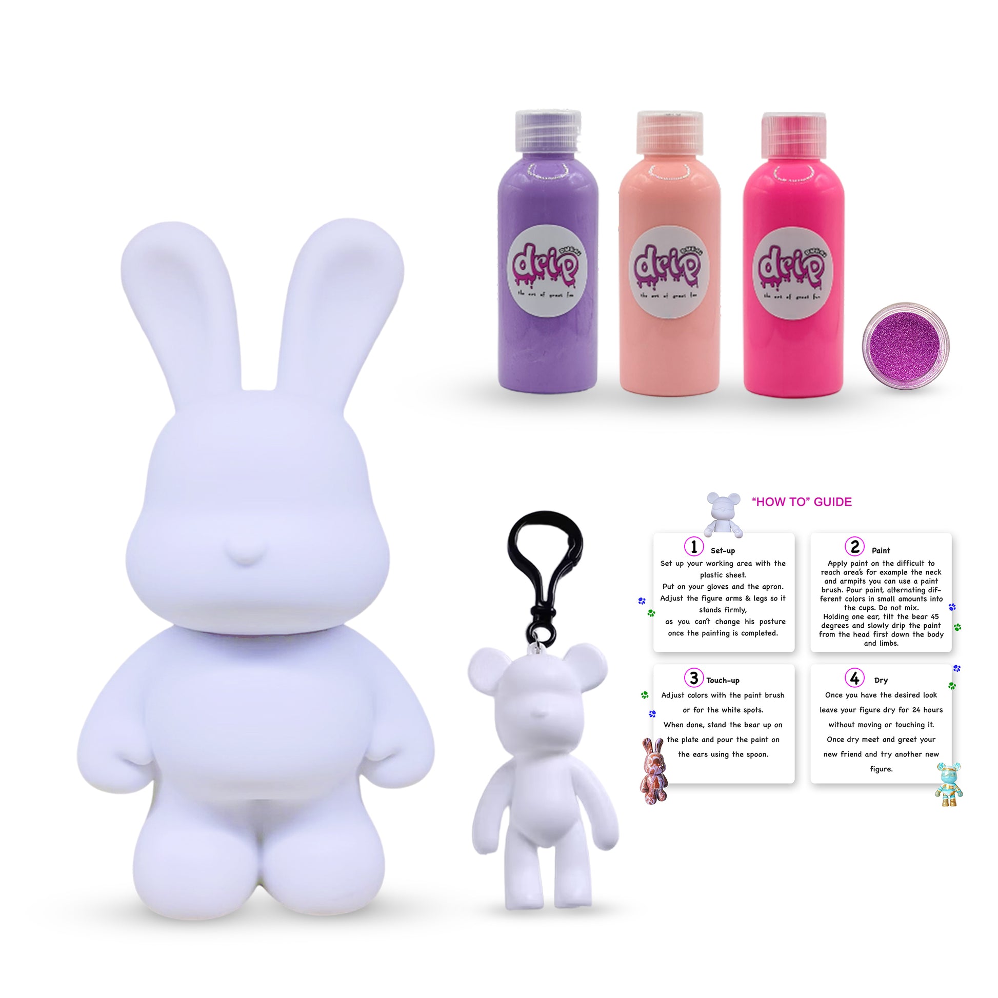 DIY fluid art kit – 23 cm bunny figurine in Candy Cloud pastel colors, creative painting set Dubai Drip Art