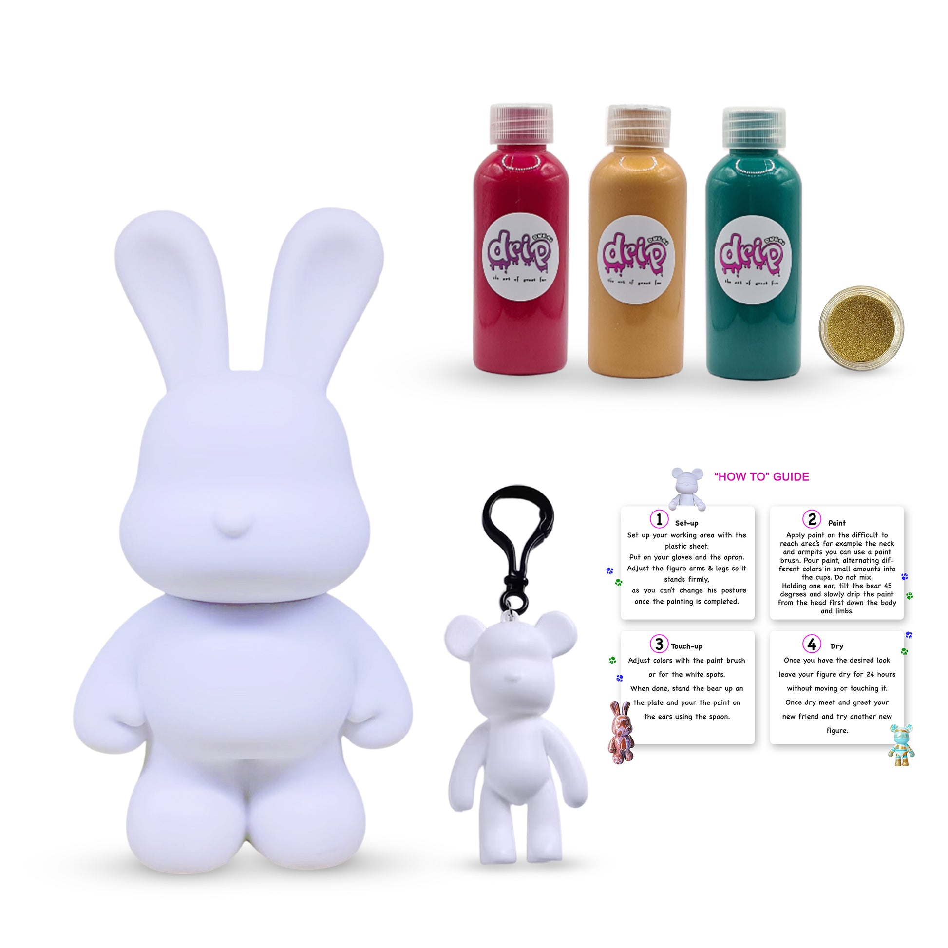 Bunny Piggy Bank Kit (23 cm) – Jewel Tones DIY pour-paint art kit by Dubai Drip Art