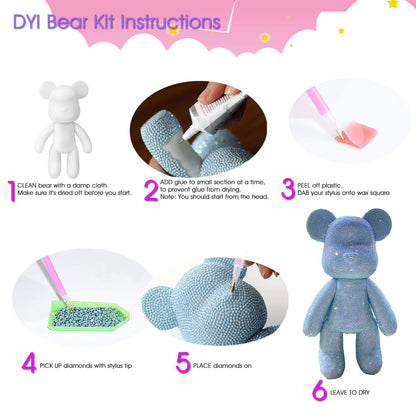 DIY Diamond Bear 23 cm Set, Sparkly 5D Glitter Chrystal AQUA color Rhinestone Art, Bear Brick, Toy, Gift Arts and Craft