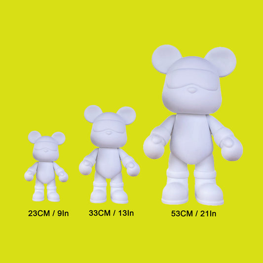 Mega COOL-BEAR Piggy Bank DIY Acrylic Pouring Paint Set XXL (22 Inch - 53 Cm) Colors: White, Black, Blue-green, Fluorescent-pink, Orange, Dark-blue