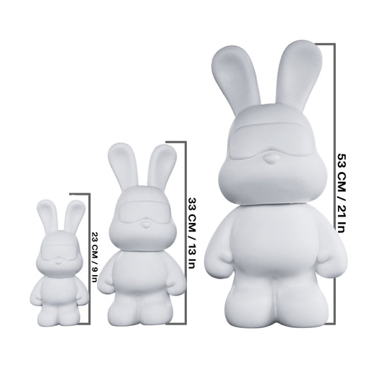 Mega COOL-BUNNY Piggy Bank DIY Acrylic Pouring Paint Set XXL (22 Inch - 53 Cm) Colors: White, Light-pink, Light-blue, Dark-purple, Gold, Black