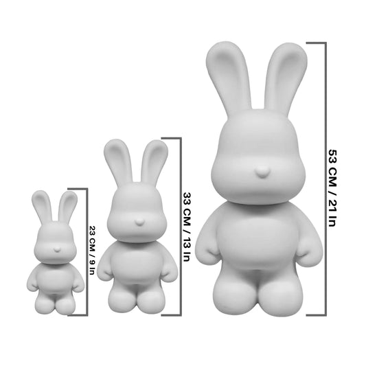 Mega BUNNY Piggy Bank DIY Acrylic Pouring Paint Set XXL (22 Inch - 53 Cm) Colors: White, Light-pink, Light-blue, Dark-purple, Black, Rose-red