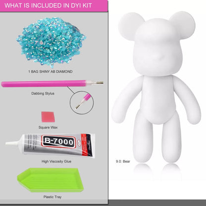 DIY Diamond Bear 23 cm Set, Sparkly 5D Glitter Chrystal AQUA color Rhinestone Art, Bear Brick, Toy, Gift Arts and Craft
