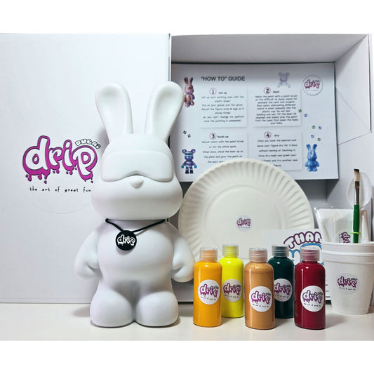 DIY Fluid Acrylic Pouring Paint COOL-BUNNY JOY 33cm Piggy Bank Kit, Orange, Lemon-Yellow, Gold, Dark-Green, Rose-Red.